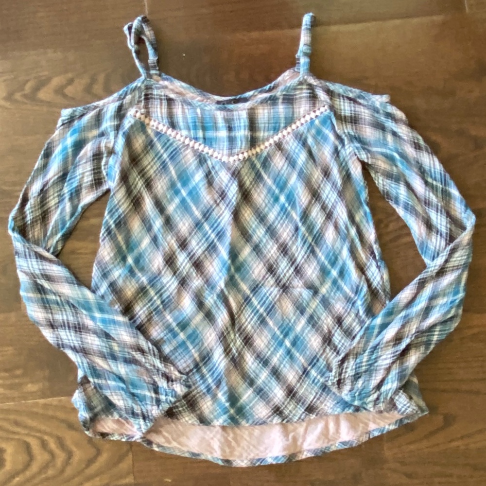 Youth Plaid Off-Shoulder Sweater
